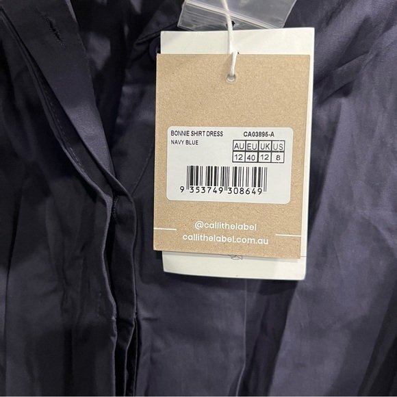 Calli Button Up Navy Belted Dress Bonne Shirt Dress Us 8 - Natural Fibres - Picture 2 of 7
